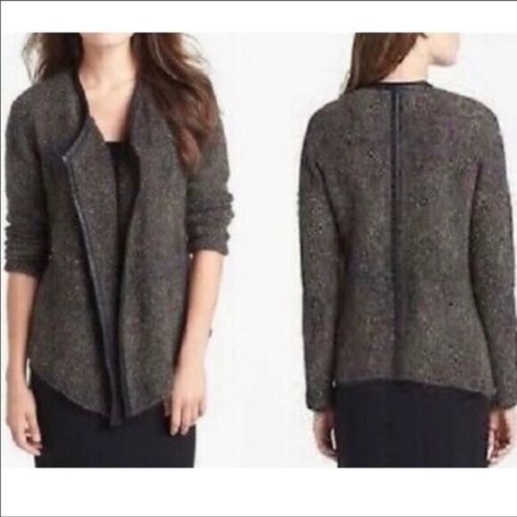 Eileen Fisher Mohair & leather trim black Cardigan Small - Picture 1 of 10